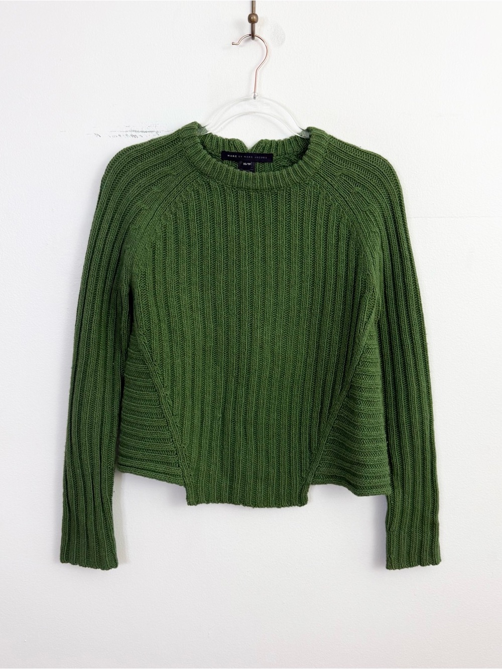 Marc by Marc Jacobs Ribbed Wool Blend Sweater XS Dark Moss Green
